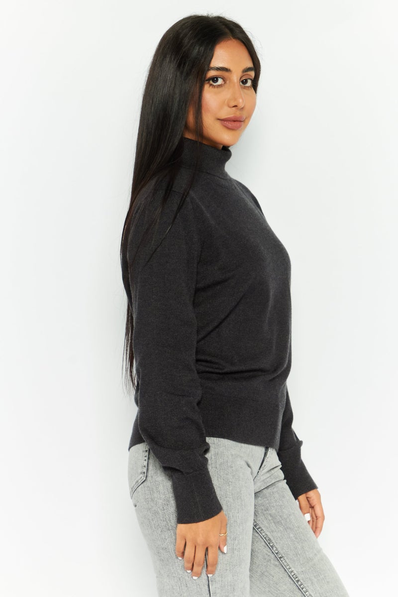 DEX Women Turtle Neck Long Sleeves Knitted Sweater, Black - Image 3